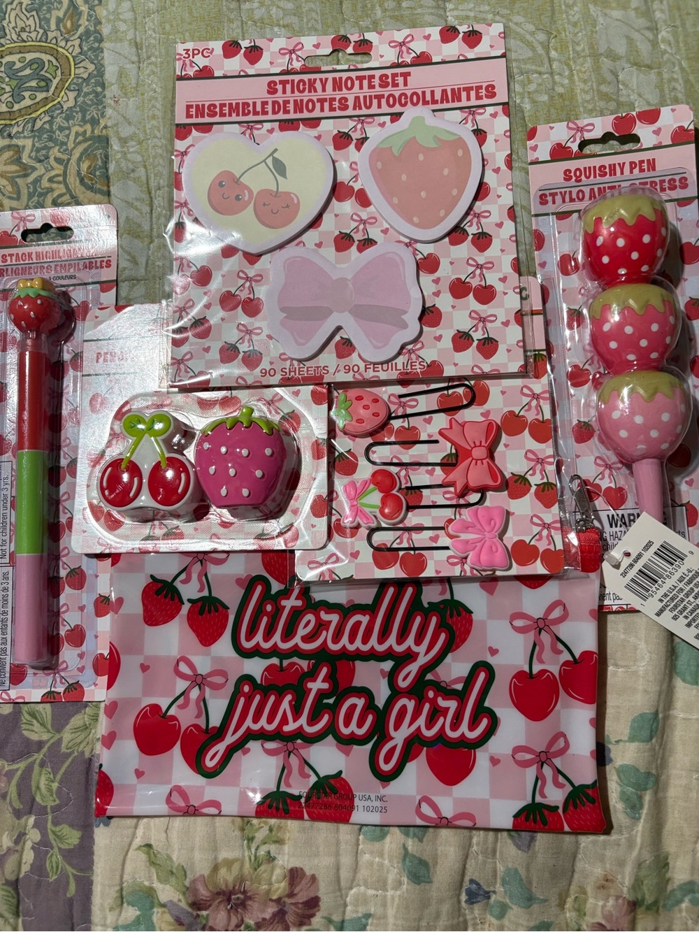Strawberry & Cherry Kids Accessories Set - Pink